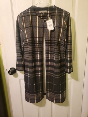 Danny & Nicole Black and Gold Plaid Open Coat